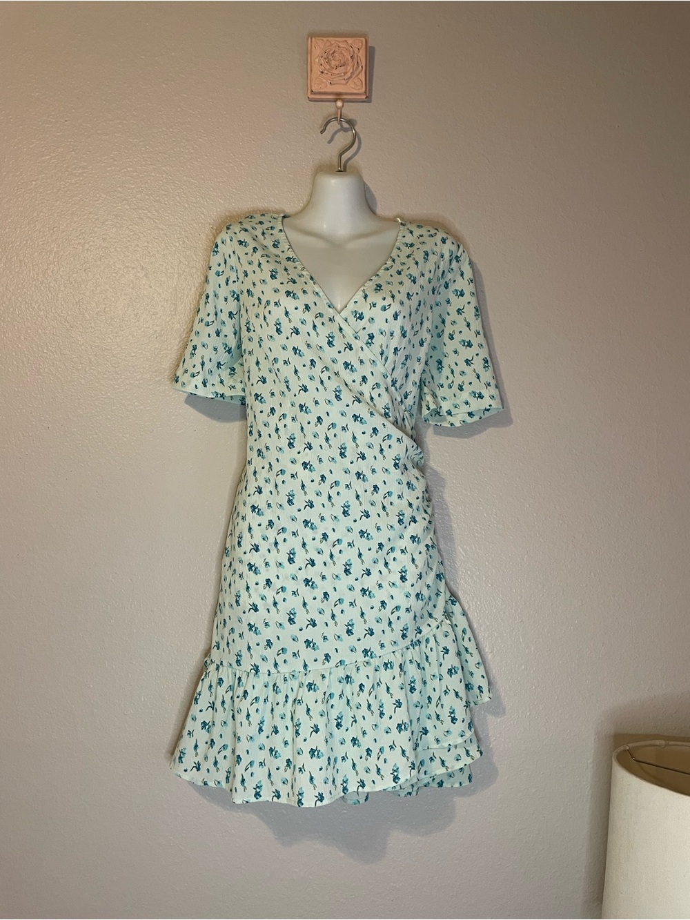 Vero Moda Mint Green Floral Wrap Mini Dress